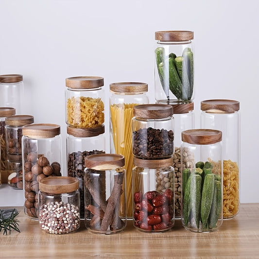 Bocaux de rangement en verre avec couvercle en bambou