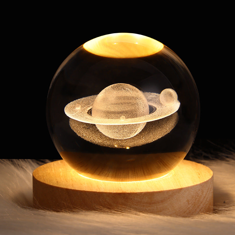 Lampe boule en verre cristal – Lumière de nuit galaxie système solaire Jupiter