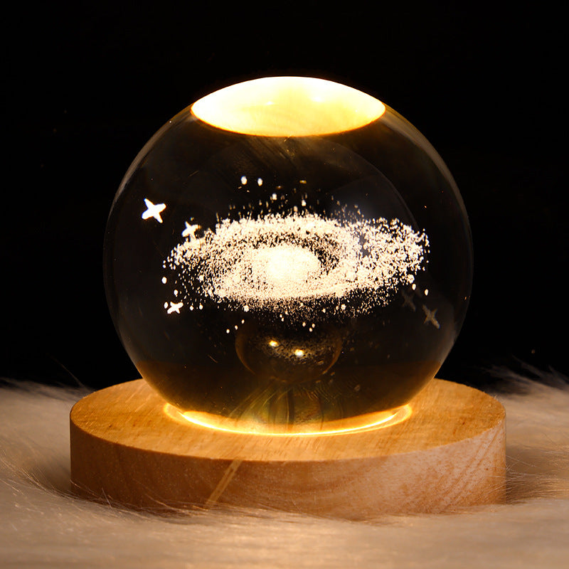 Lampe boule en verre cristal – Lumière de nuit galaxie système solaire Jupiter