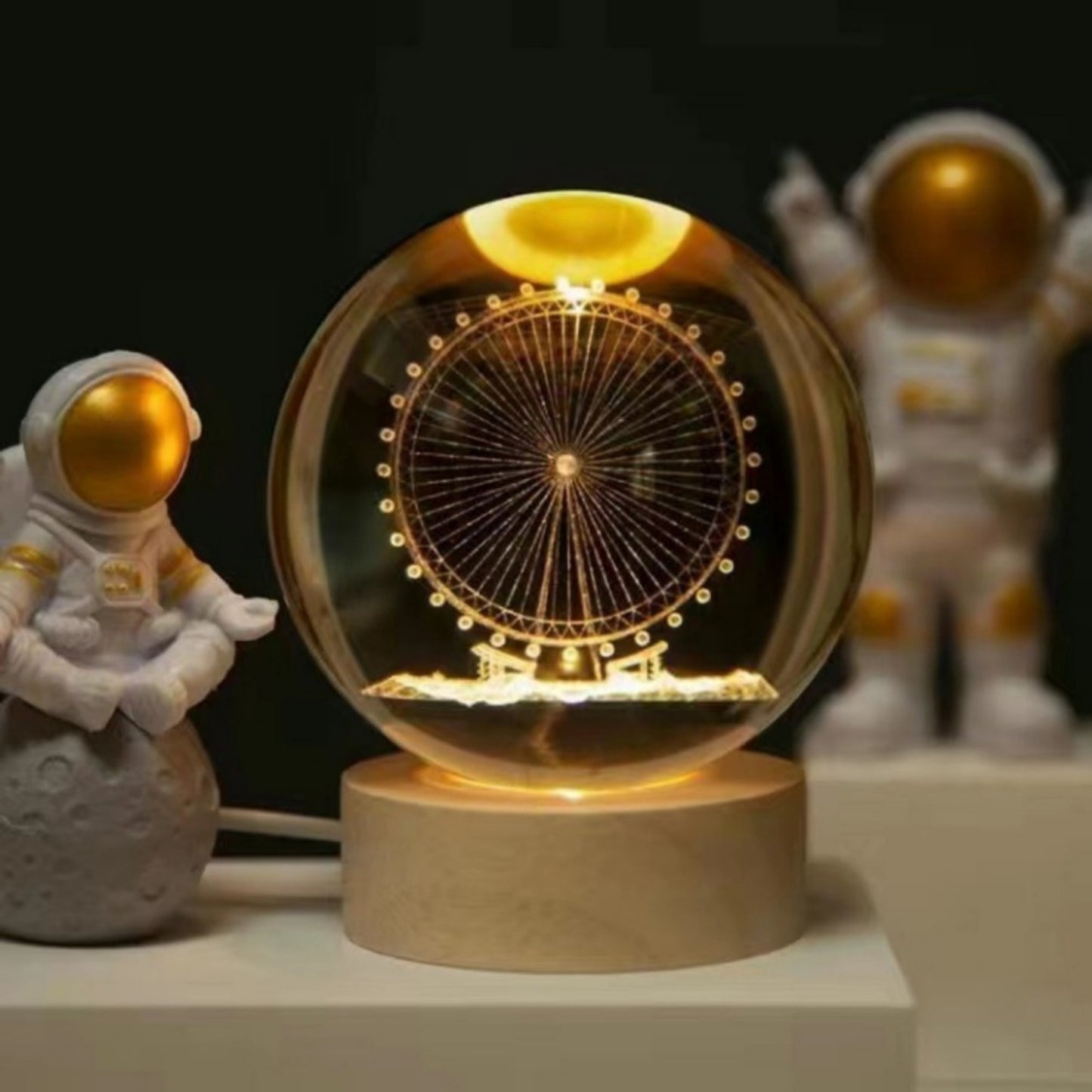 Lampe boule en verre cristal – Lumière de nuit galaxie système solaire Jupiter