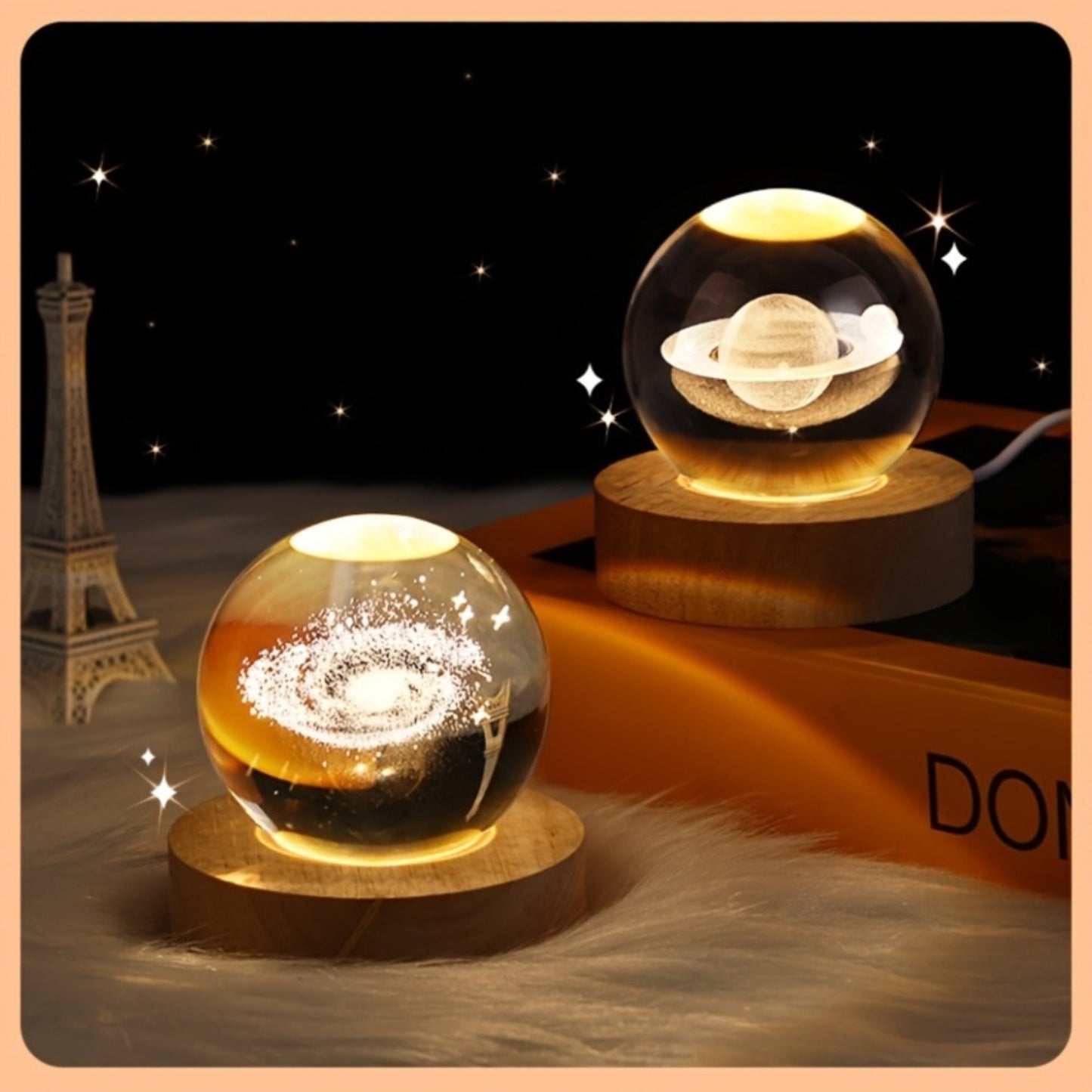 Lampe boule en verre cristal – Lumière de nuit galaxie système solaire Jupiter