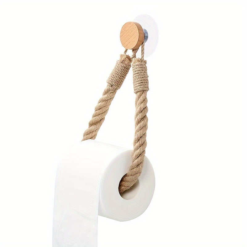 Porte-papier toilette en corde de chanvre et bois massif
