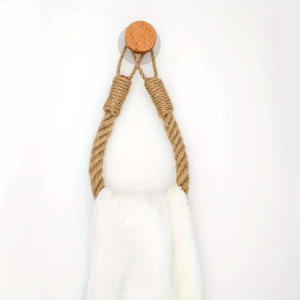 Porte-papier toilette en corde de chanvre et bois massif