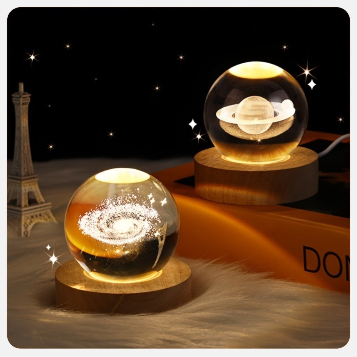 Lampe boule en verre cristal – Lumière de nuit galaxie système solaire Jupiter