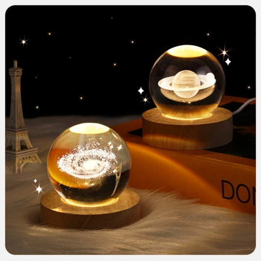 Lampe boule en verre cristal – Lumière de nuit galaxie système solaire Jupiter