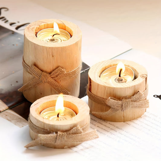 3 bougeoirs rustiques en bois fait main