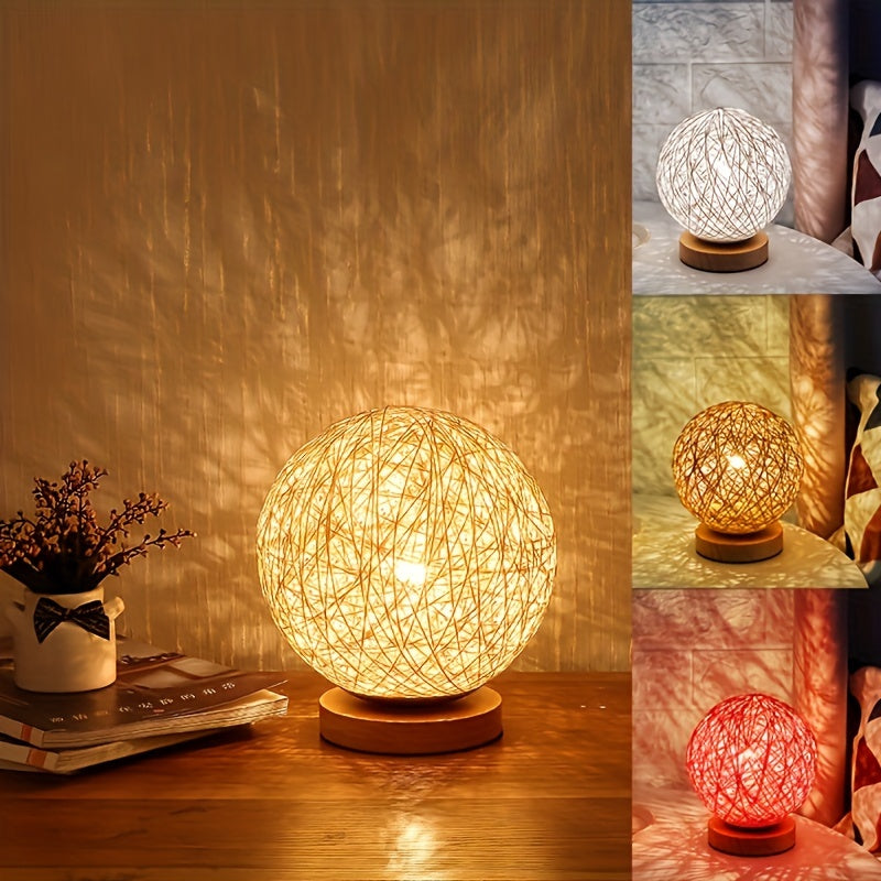 Lampe de nuit LED boule en rotin rustique