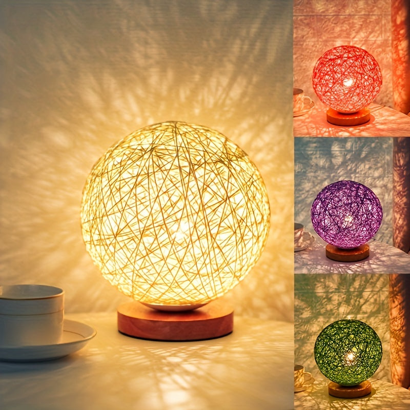Lampe de nuit LED boule en rotin rustique