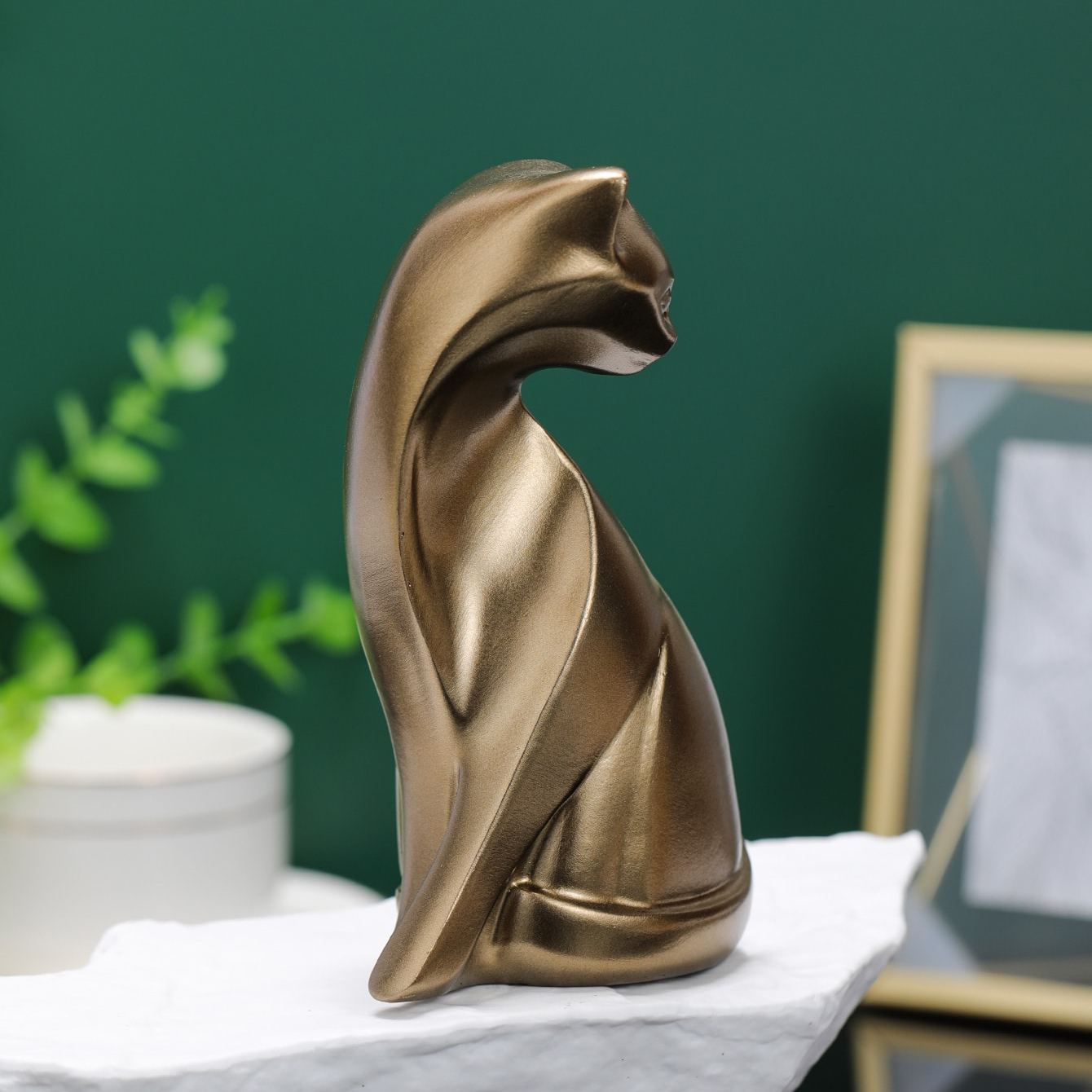 Décoration Chat en Résine Bronze