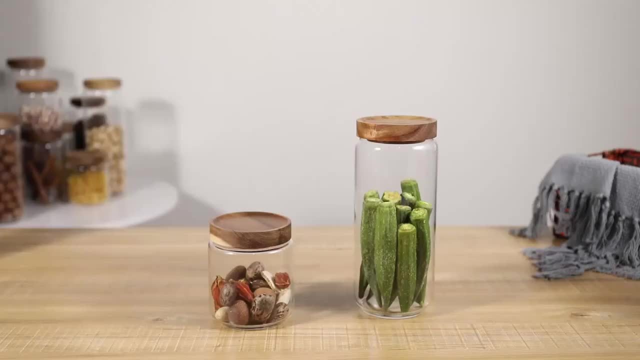 Bocaux de rangement en verre avec couvercle en bambou