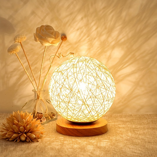 Lampe de nuit LED boule en rotin rustique