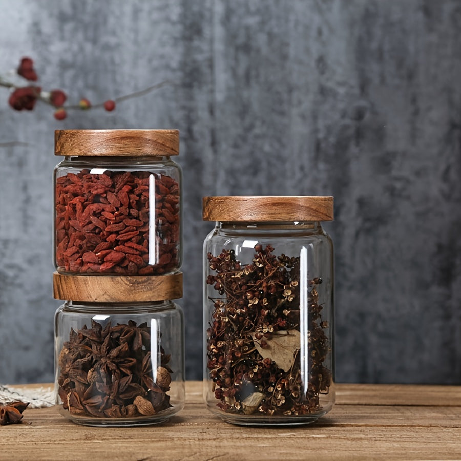 Bocaux de rangement en verre avec couvercle en bambou