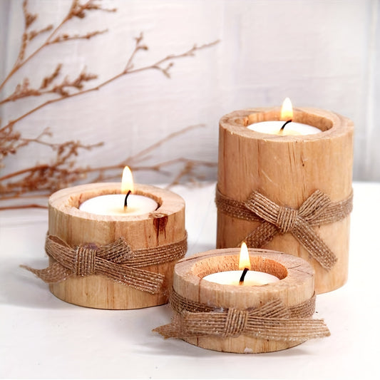 3 bougeoirs rustiques en bois fait main