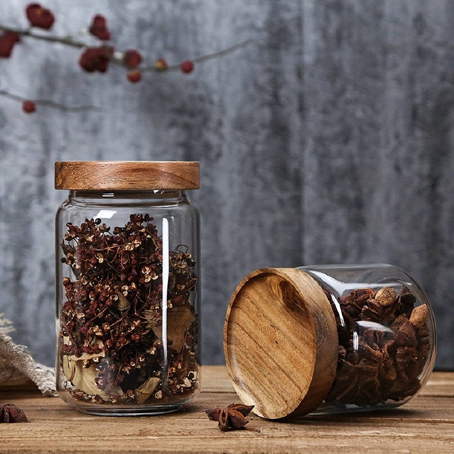 Bocaux de rangement en verre avec couvercle en bambou