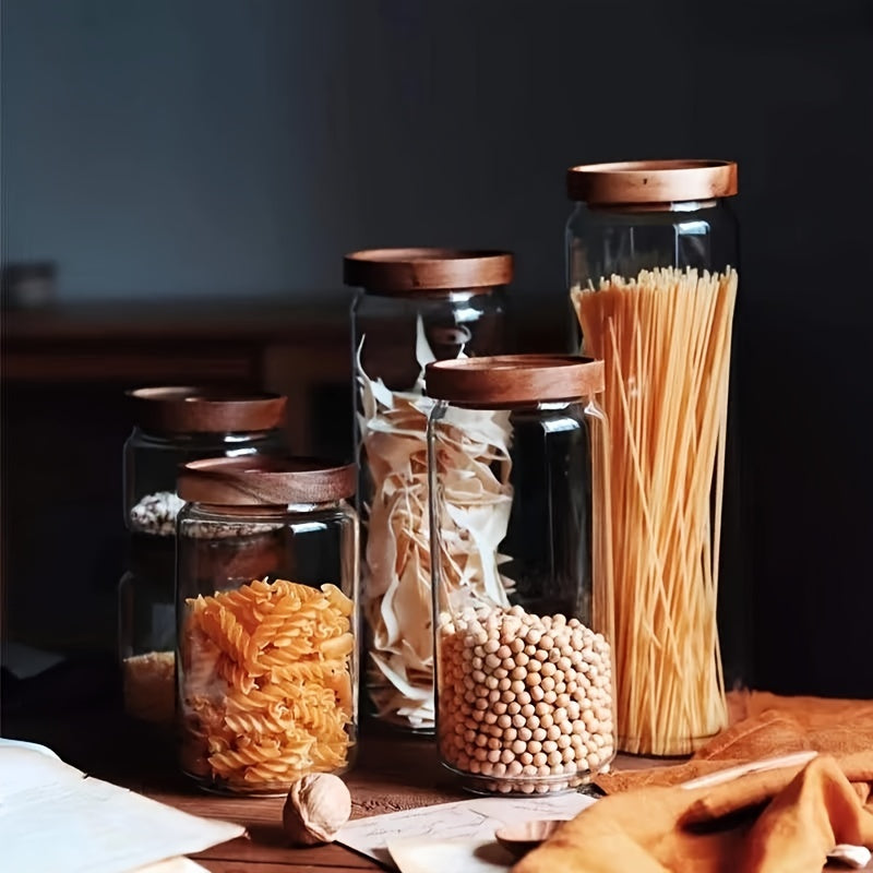 Bocaux de rangement en verre avec couvercle en bambou