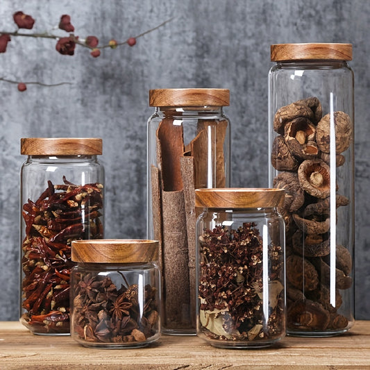 Bocaux de rangement en verre avec couvercle en bambou