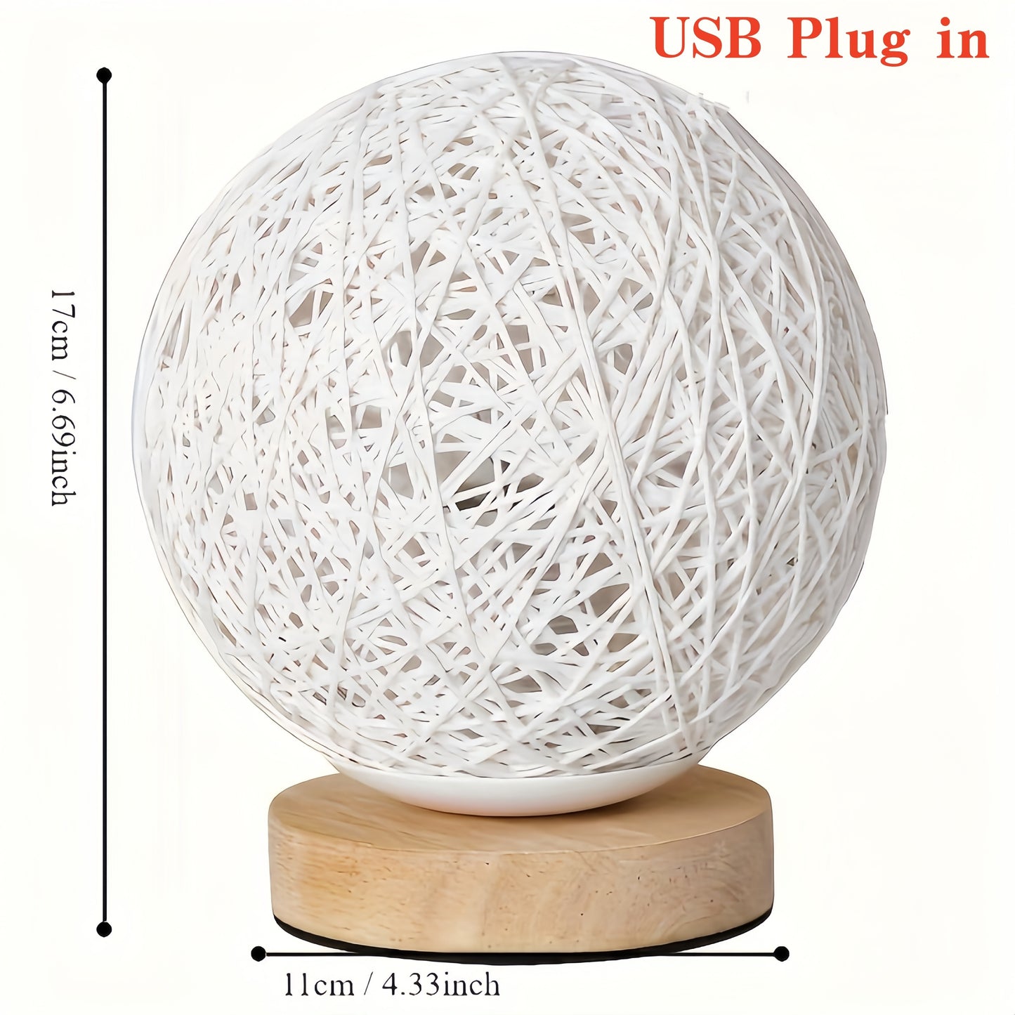 Lampe de nuit LED boule en rotin rustique